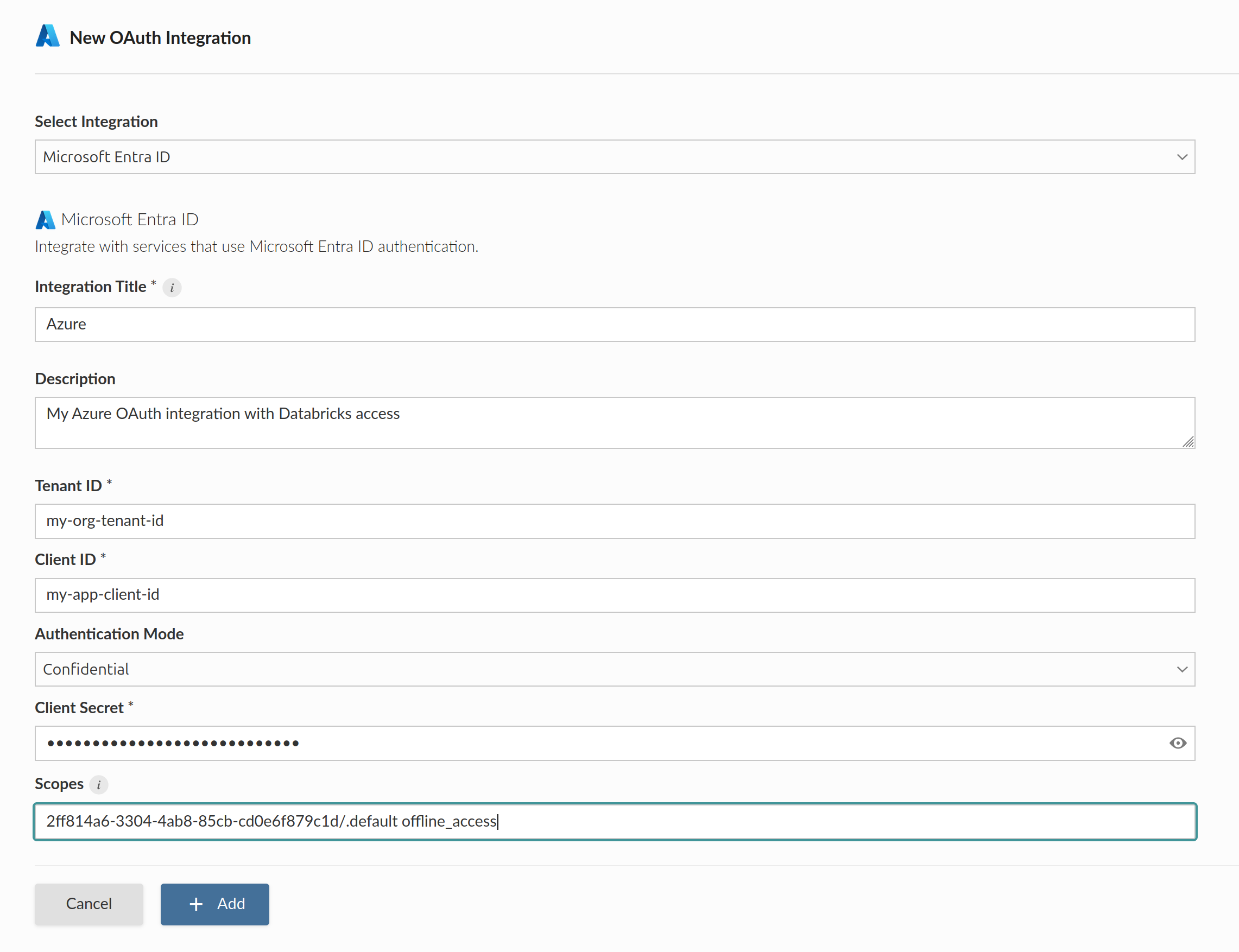 Create Azure OAuth integration.