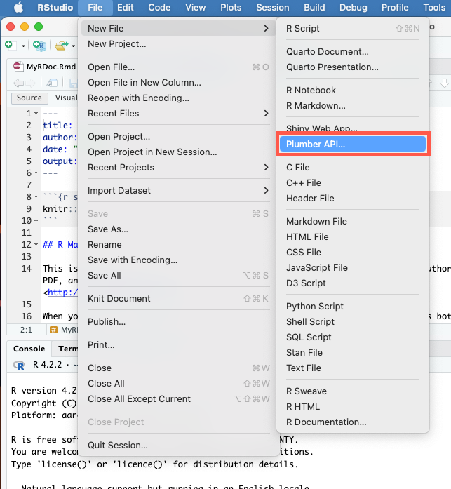 RStudio New File options screen capture