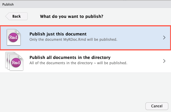 Select the first option, Publish just this document
