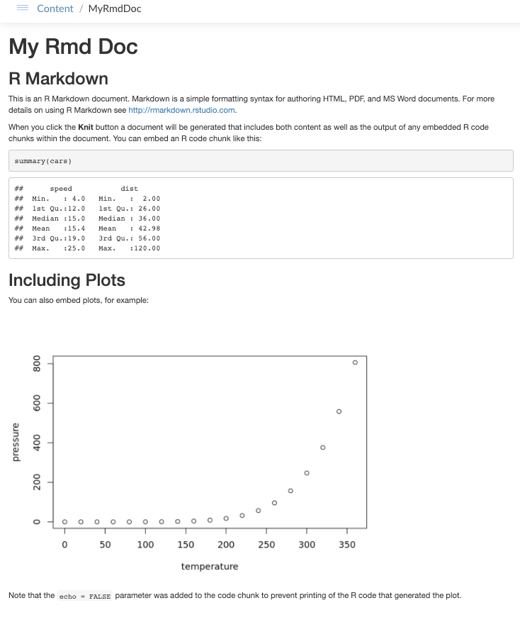 Screen capture of the published R Markdown document