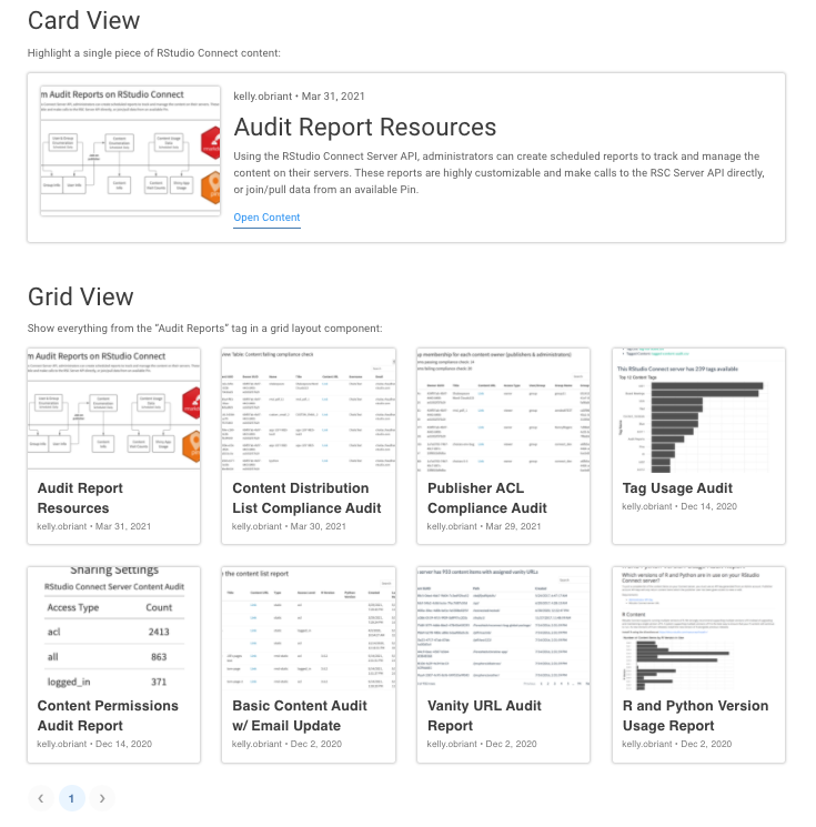 Example of Card and Grid view components created with connectwidgets.