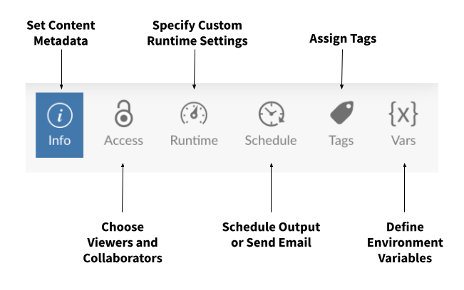 Overview of the content Settings panel in Posit Connect.