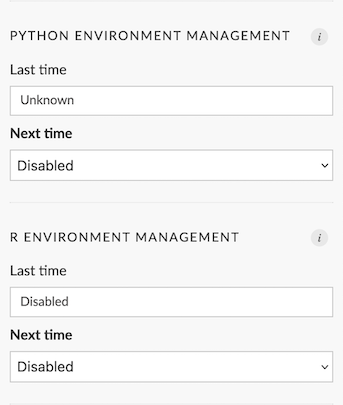 Environment management options.