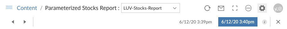 Selecting a specific R Markdown history option for a report variant.