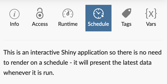 **Schedule** panel example for a Shiny document.