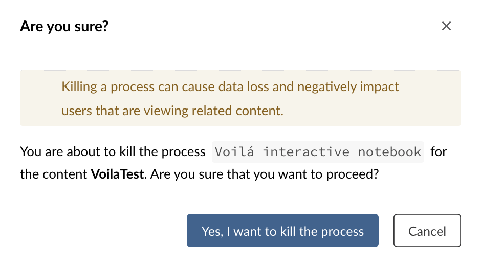 A screenshot of the Kill Process window that appears when a user clicks the kill process icon.