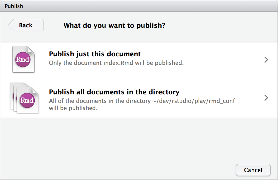 IDE Dialog to publish one or all documents.