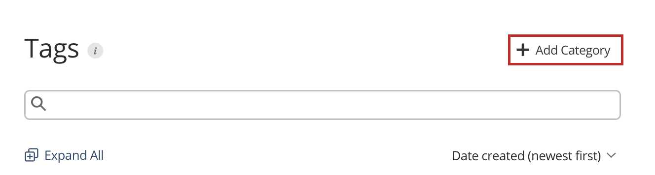 A screenshot of the tags tab in the Connect UI with the Add Category option outlined in a red box.