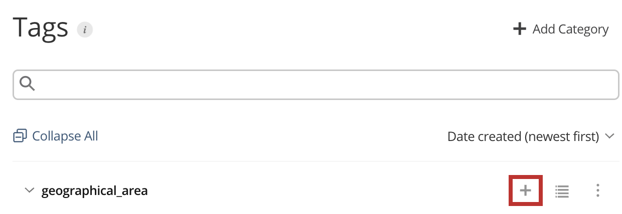 A screenshot of the tags tab in the Connect UI with the icon to add a tag outlined in a red box.