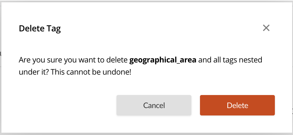 A screenshot of the Delete Tag window.