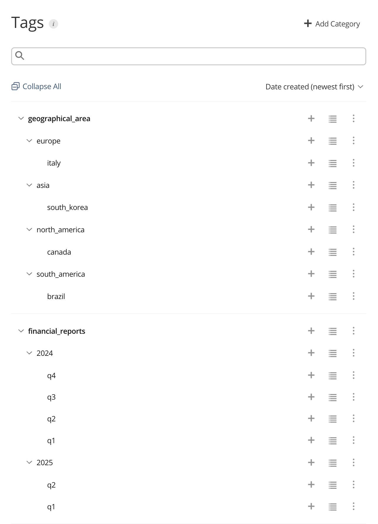 A screenshot of the tags tab in the Connect UI with an example schema.
