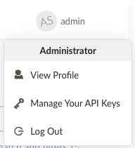 User menu with Profile, API Keys, and Logout items.