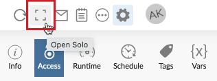 The **Open Solo** mode button highlighted within the Toolbar menu.