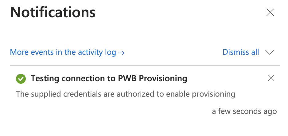 Screenshot of a sample notification indicating that the connection was successful.