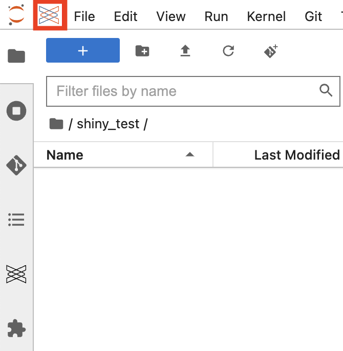 Screenshot of JupyterLab navigating back to the Posit Workbench home page.