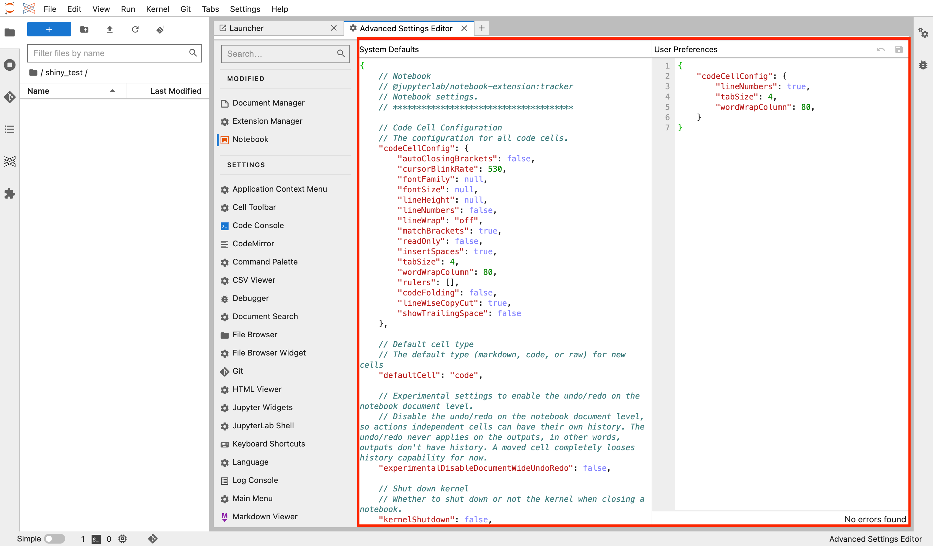 JupyterLab Advanced JSON Settings Editor