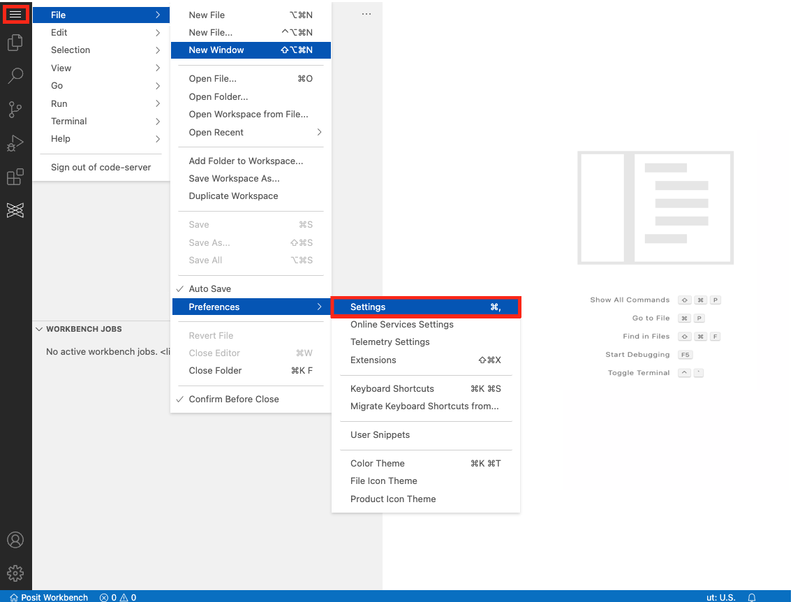 VS Code settings file menu