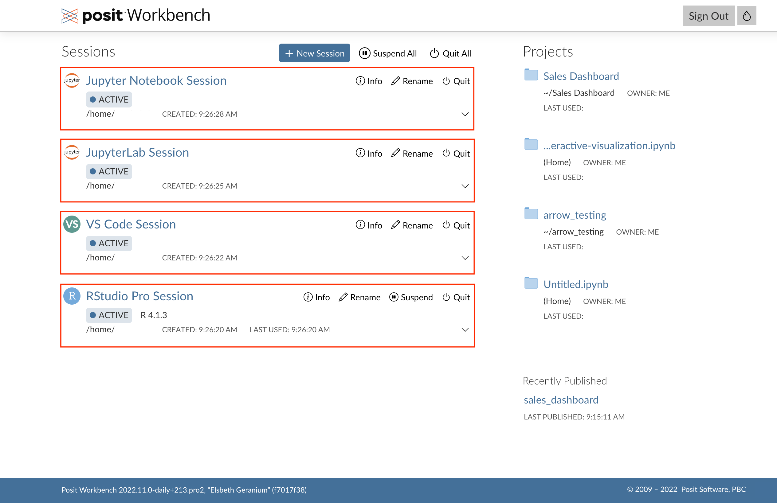 Opening an existing session in Workbench