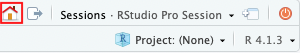 Screenshot of navigating back to the Posit Workbench home page from RStudio Pro.