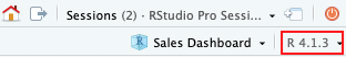 R version selection menu in RStudio Pro