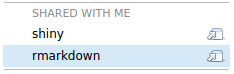 List of projects shared in the project options menu of RStudio Pro