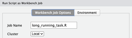 Workbench job option dialog