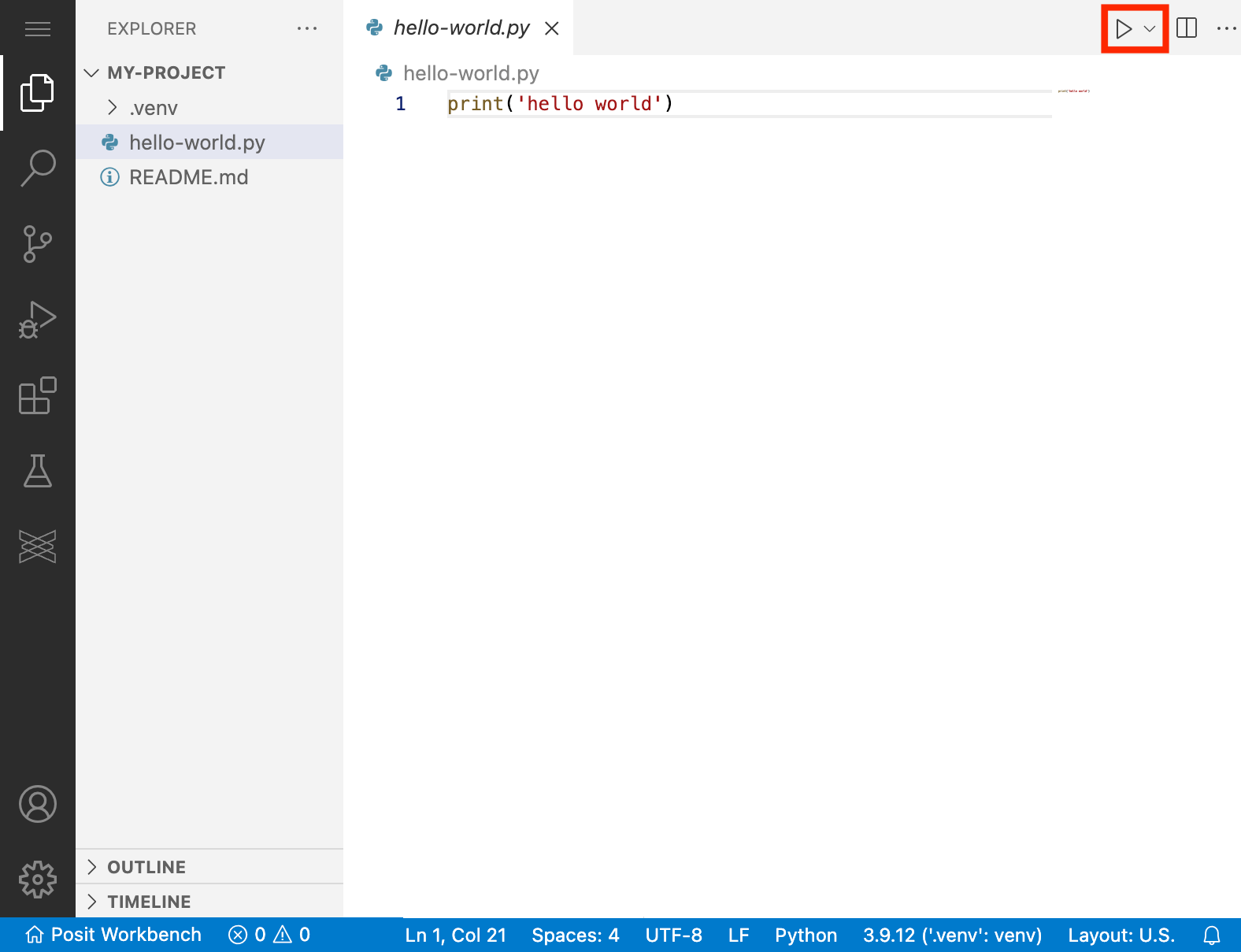 Screenshot of VS Code automatically activating the virtual environment