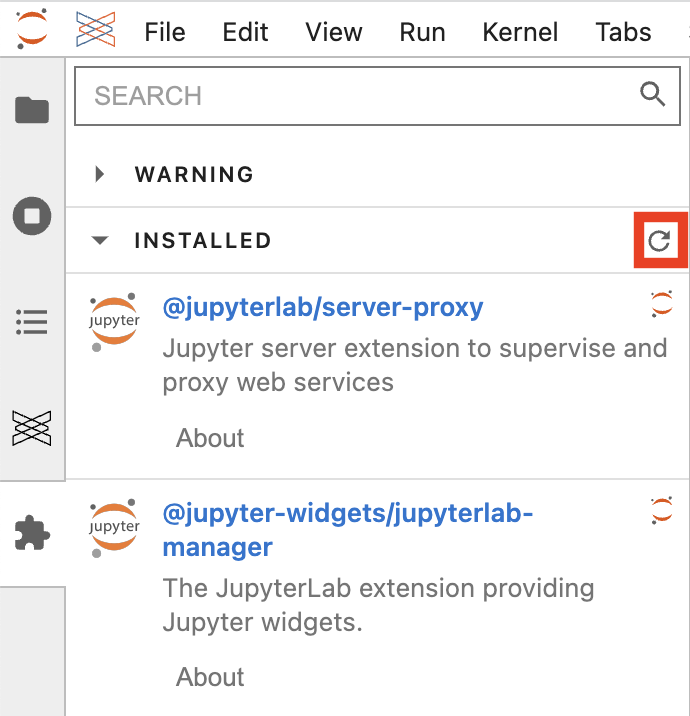 JuypterLab extensions list refresh button