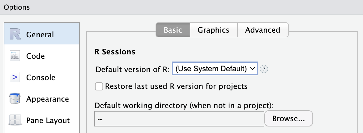 Option to set the R version used for new sessions in RStudio Pro