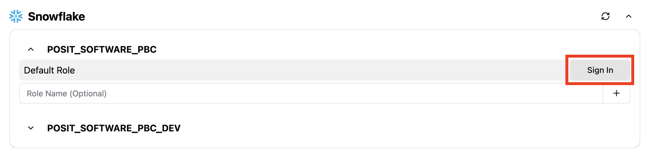 Sign in using the Default Role under a Snowflake Account