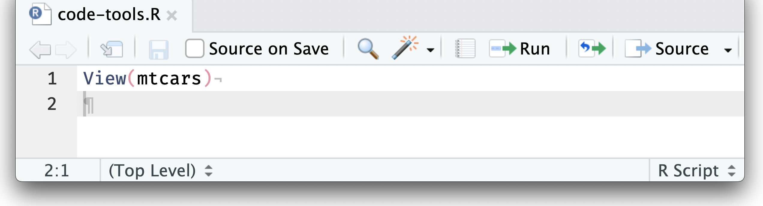 A screenshot of the RStudio source pane and the 'Run' button.