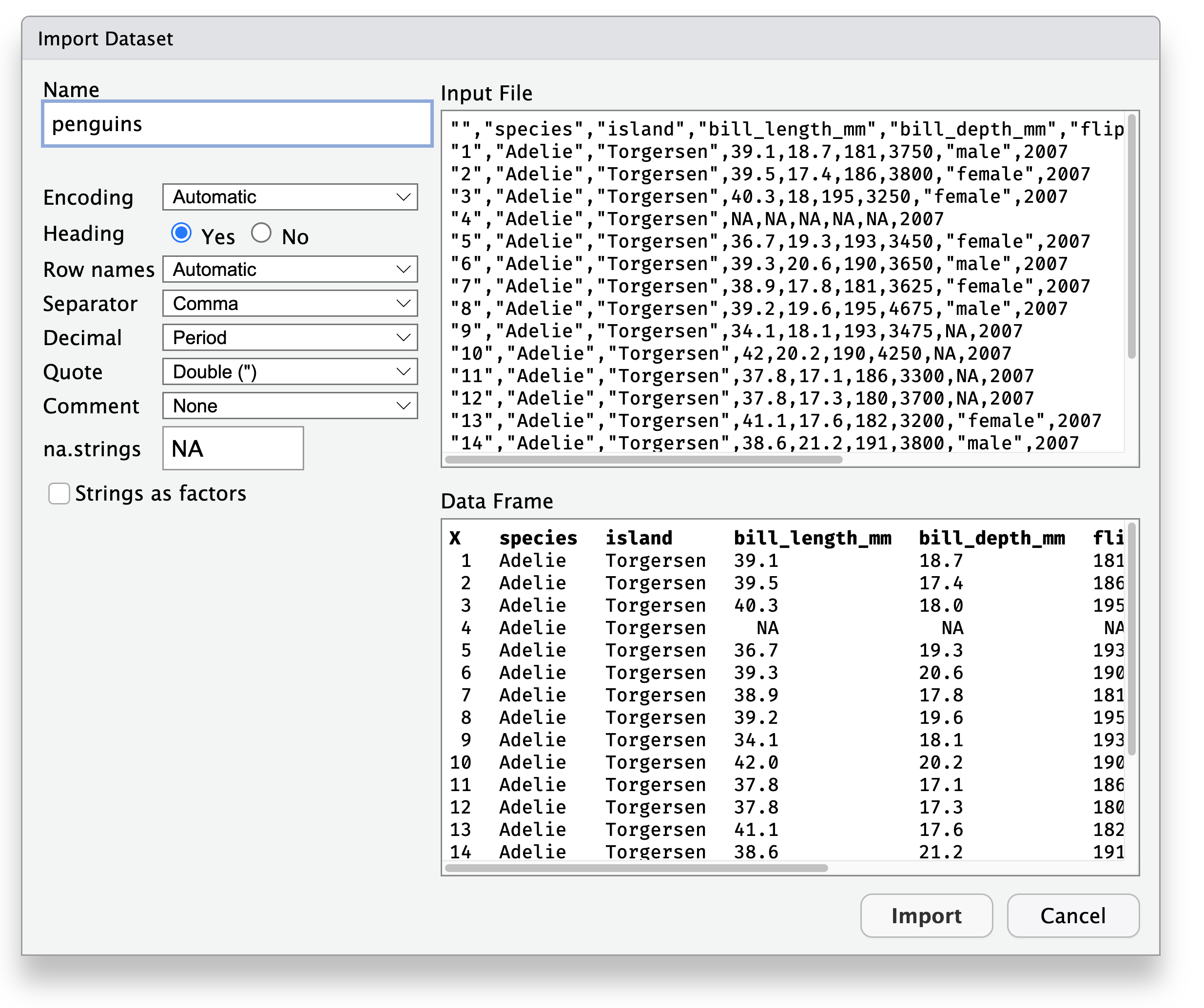 A screenshot of the base Import Dataset wizard.