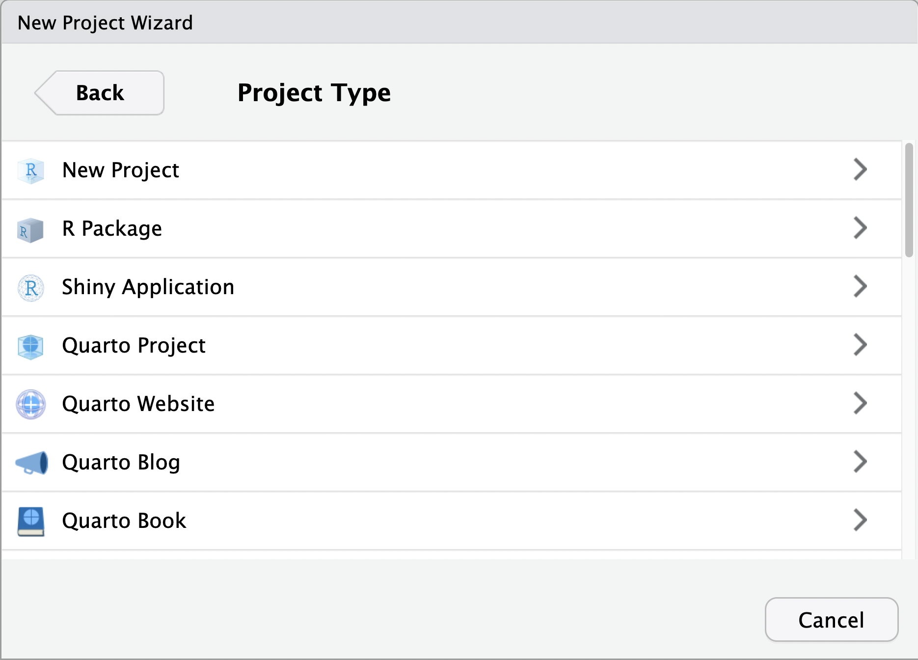 A screenshot of the RStudio > New Project wizard