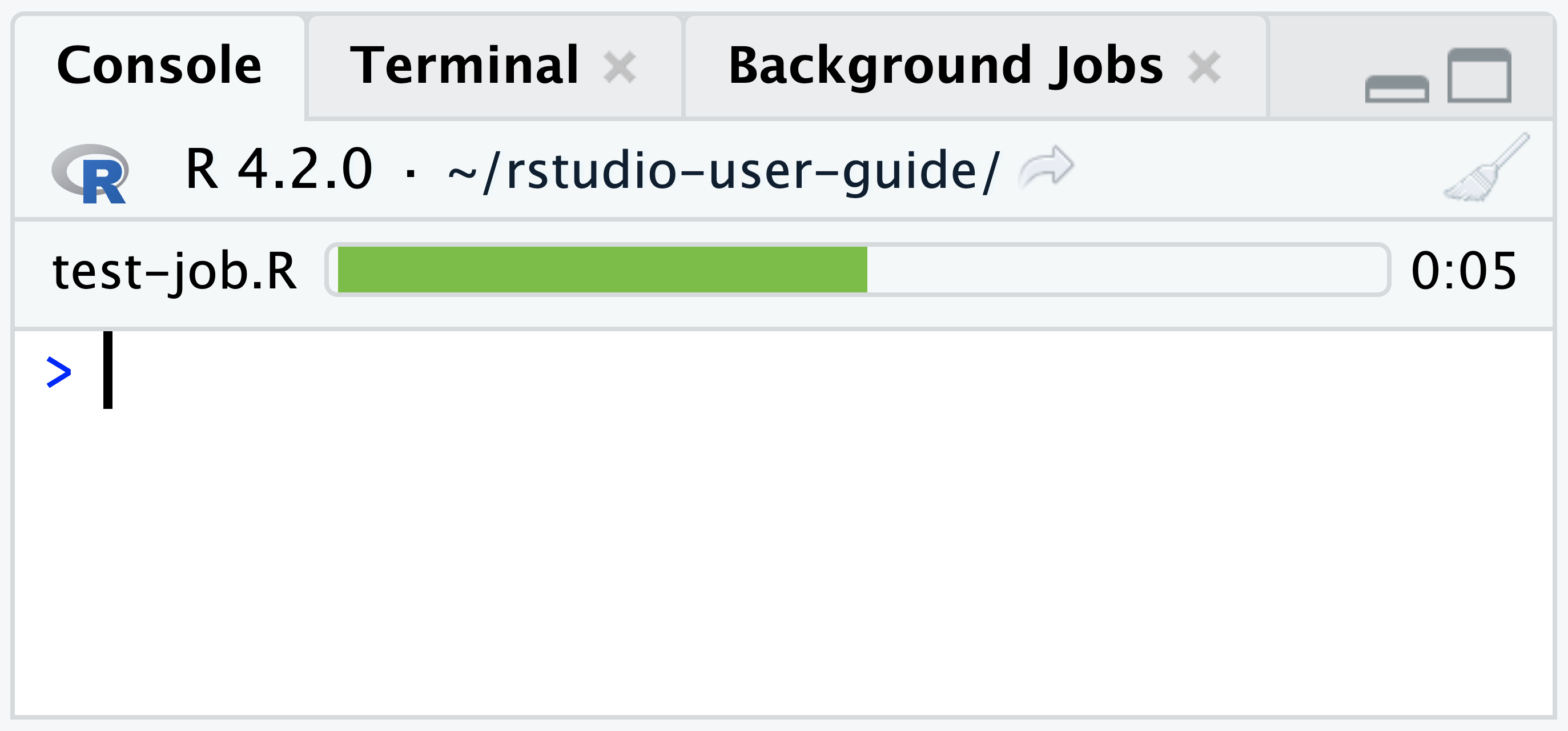 R console pane showing job progress tab