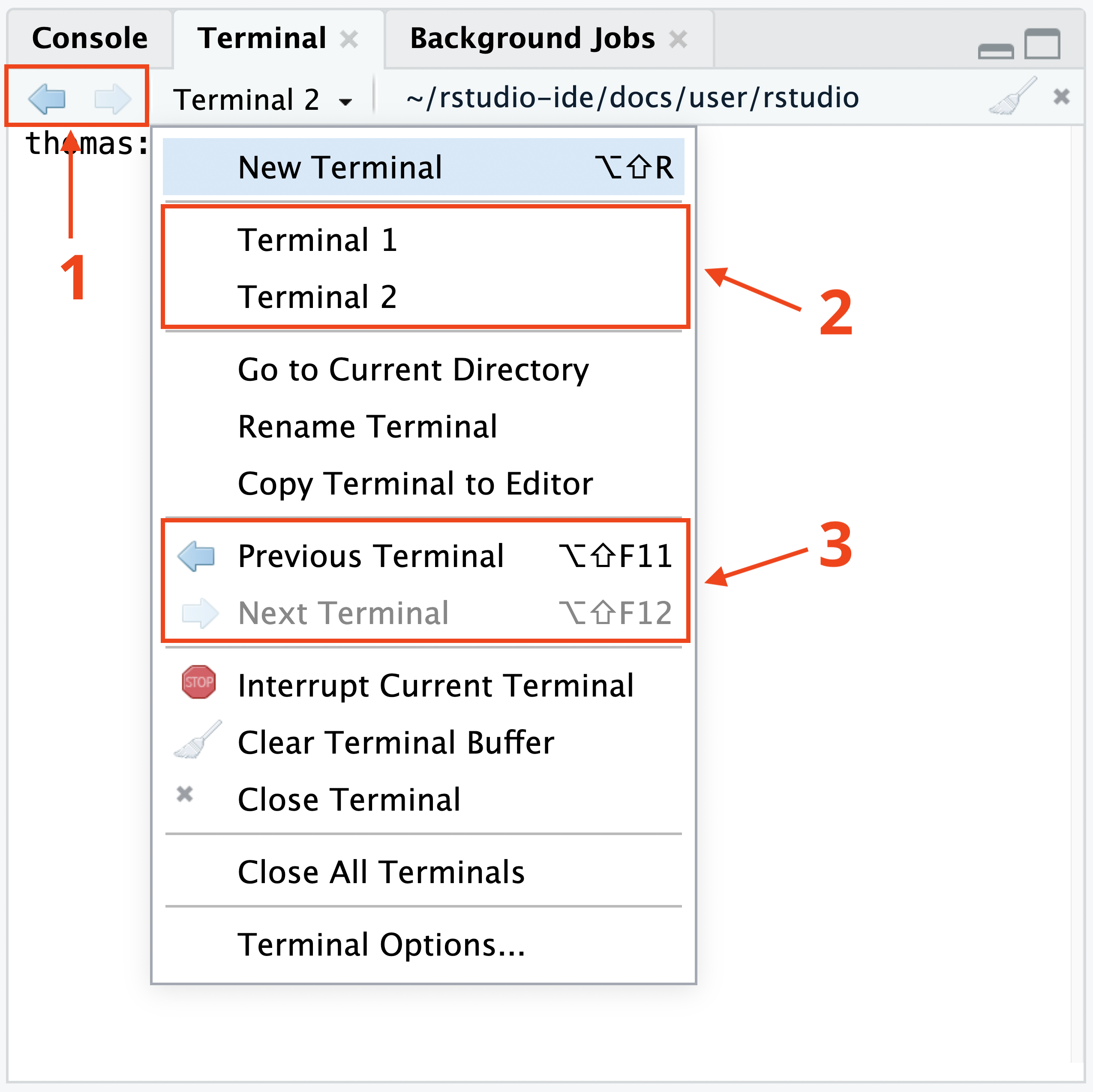 screenshot showing navigation between multiple terminals