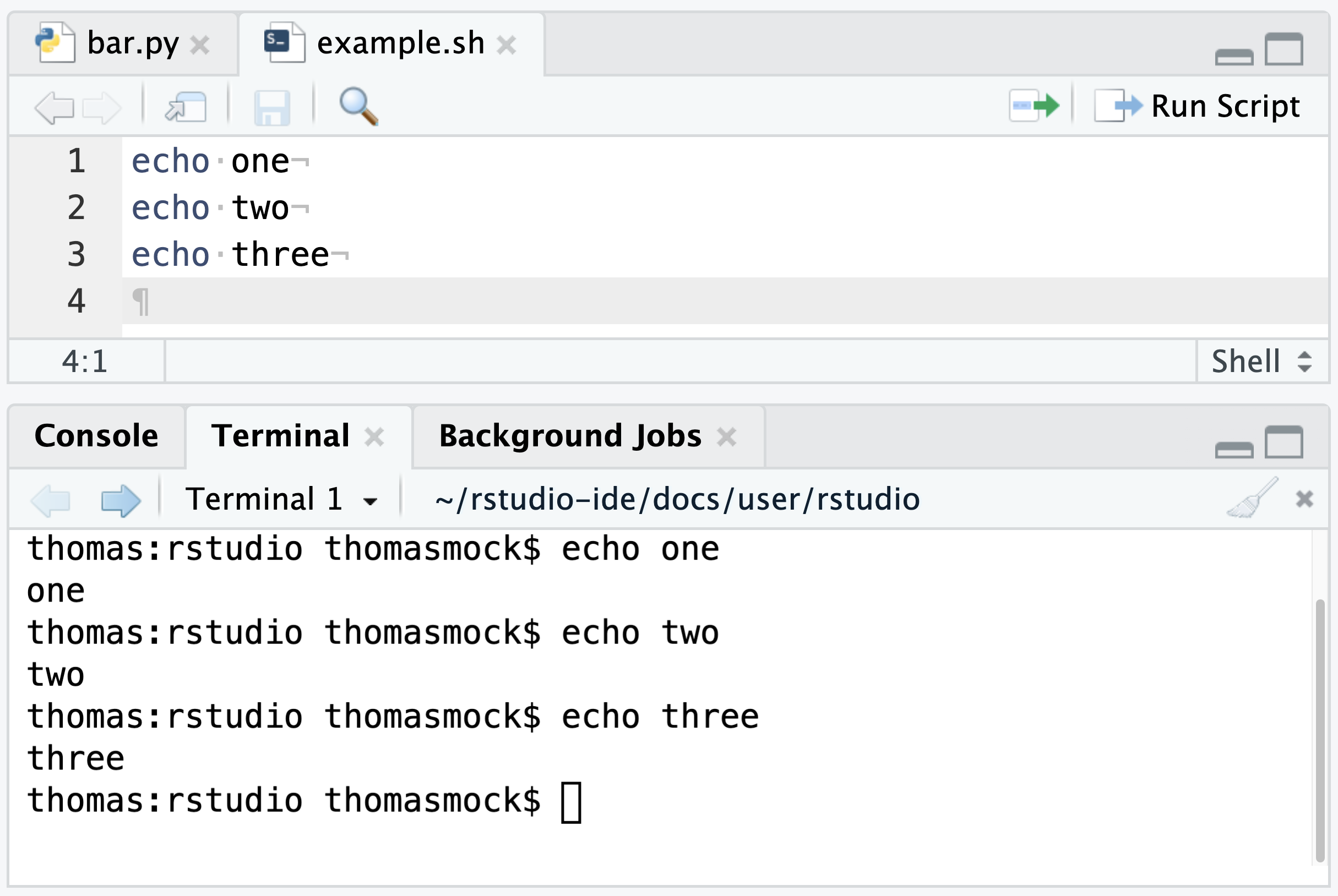screenshot example of running a shell script