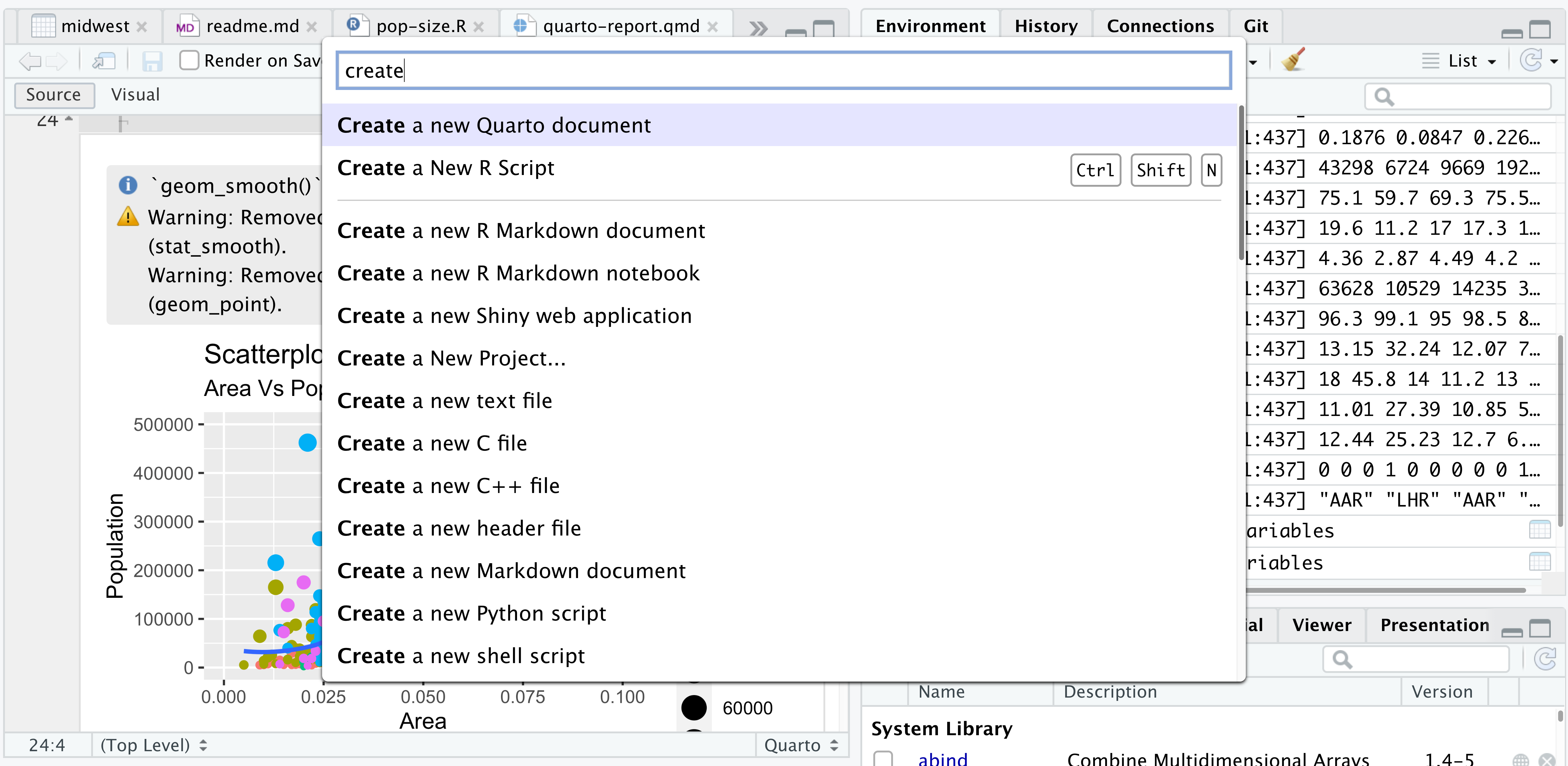 A screenshot of the Command Palette in use, which provides a search bar for all available RStudio shortcuts.