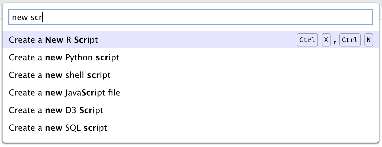 A screenshot of the Command Palette and search results for 'new scr'.