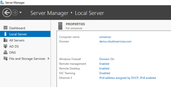 Server Manager - Local Server Properties window