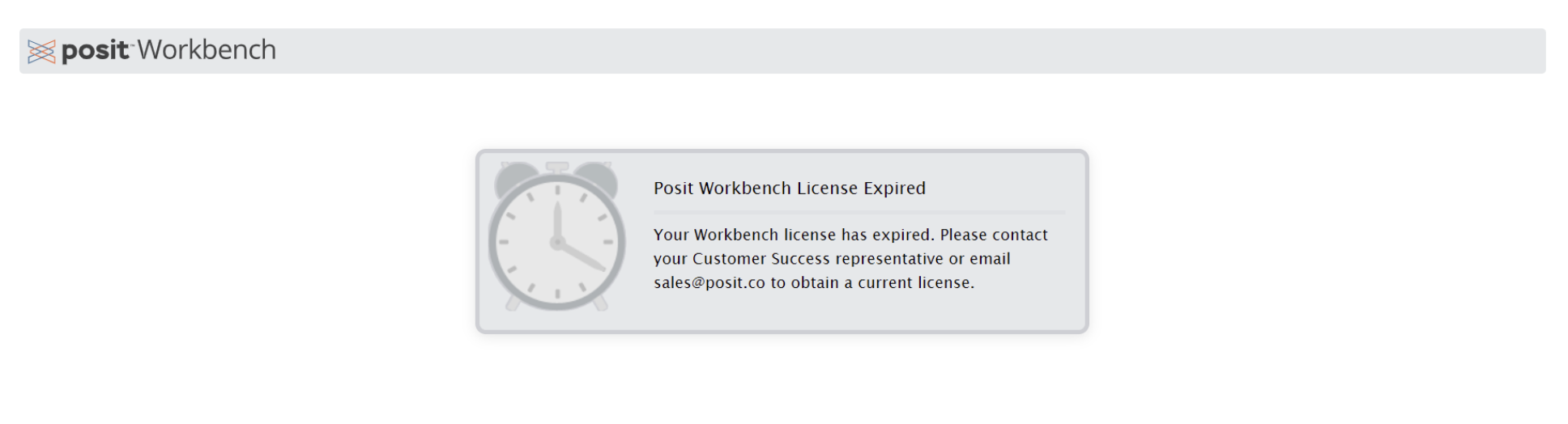 Screenshot of a licensed expired error in Posit Workbench