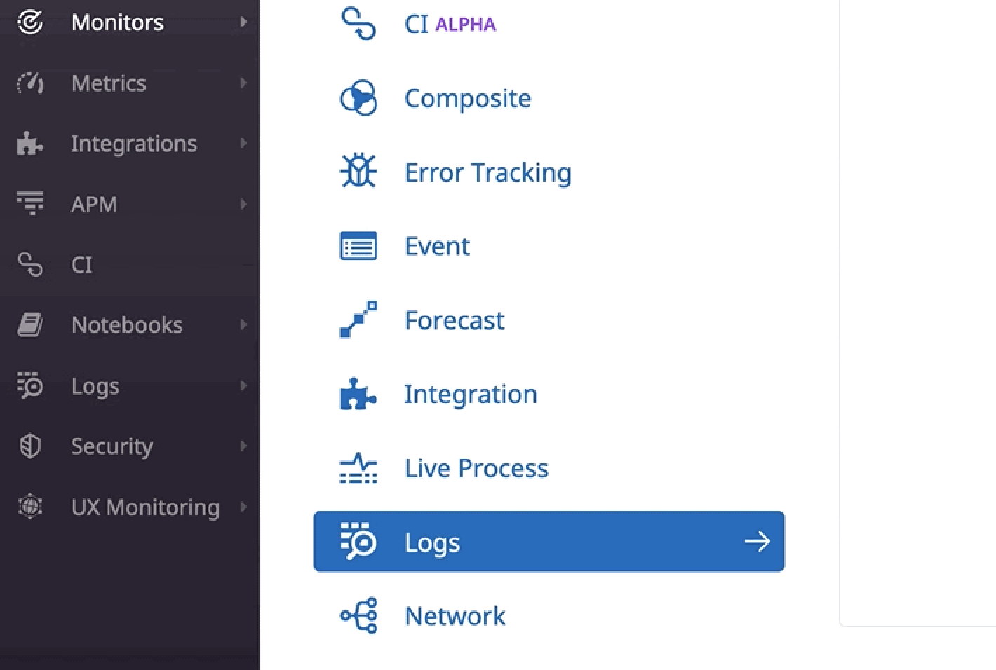 Use logs for new monitor in DataDog