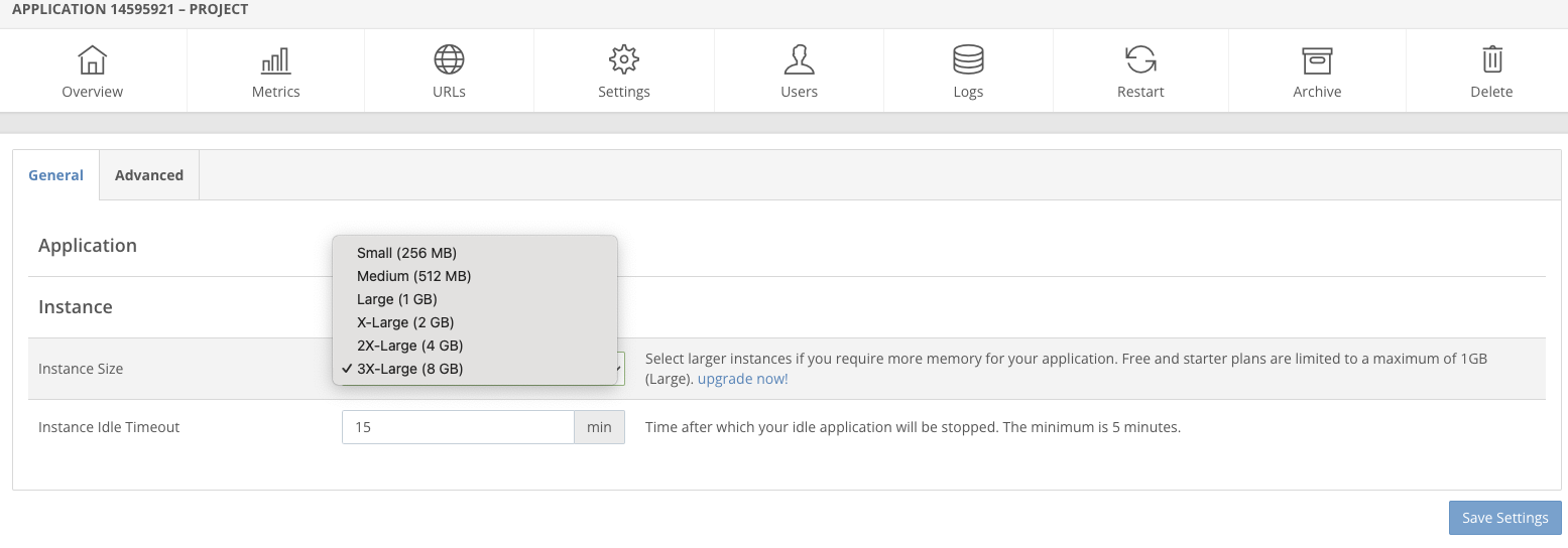Update instance size