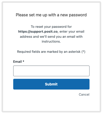 Dialog box prompting the user to enter their email address to receive a password setup link