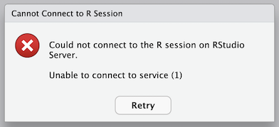 R session on RStudio server error message