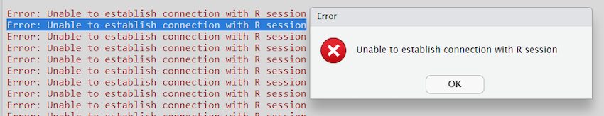 Unable to establish connection with R session error message