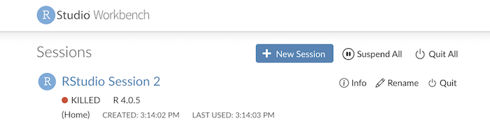 Example of a killed session on the user's homepage
